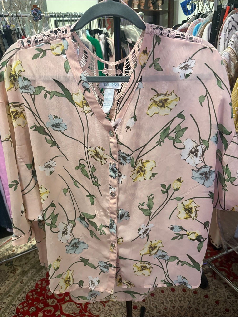 1. State Crochet Trim Floral Blouse - Pink